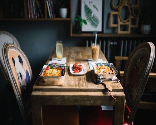 Calm lunch set on a wooden home table